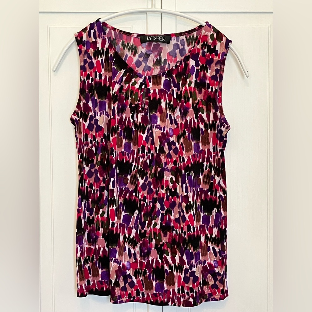 Kasper Sleeveless Blouse with Pink, Purple, Black, Brown Abstract Print